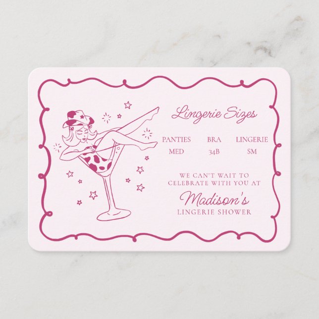 Rosa Cocktails und Cowgirls Fingerabdrücke einfüge Begleitkarte (Vorderseite)