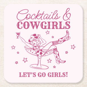 Rosa Cocktails und Cowgirls-Rodeo-Junggesellinnena Rechteckiger Pappuntersetzer