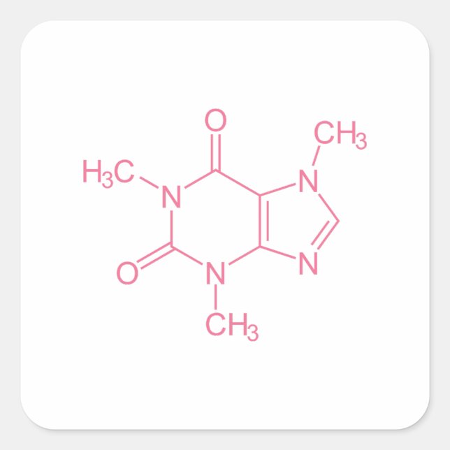 Rosa Coffein Molecule Quadratischer Aufkleber (Vorderseite)