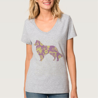 Rosa Collie Blume auf grau T-Shirt