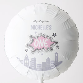 Rosa Comic Buch Superheld 1. Geburtstag Einladung Ballon