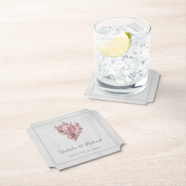 Rosa Conch Muschel Hochzeitspapier Untersetzer (Vor Ort)