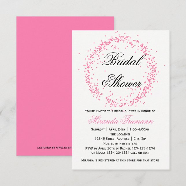 Rosa Confetti - Einladung des Brautparty-3x5 (Vorne/Hinten)