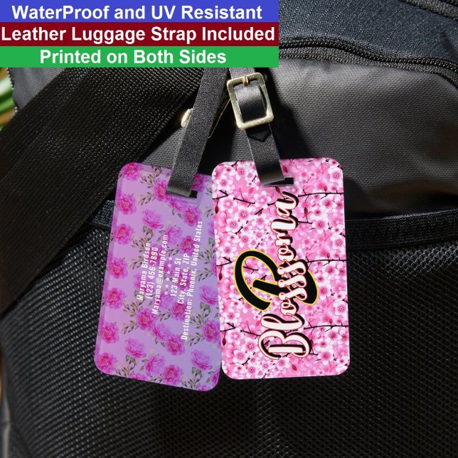 Rosa coole Blumen (Name & Initiale) Mädchenhaftes  Gepäckanhänger (Custom Initial Luggage Tag
)
