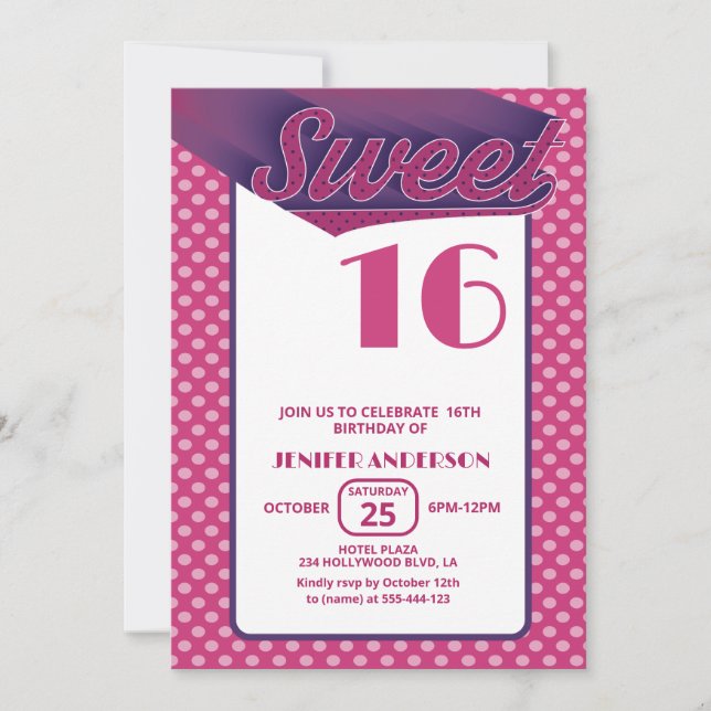 Rosa Coole Retrofett-Typografie süß 16 Einladung (Vorderseite)