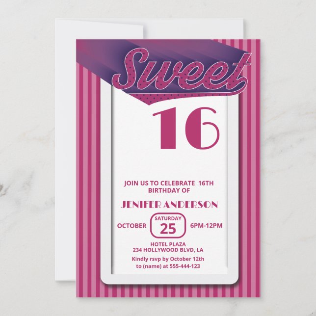 Rosa Coole Retrofett-Typografie süß 16 Einladung (Vorderseite)