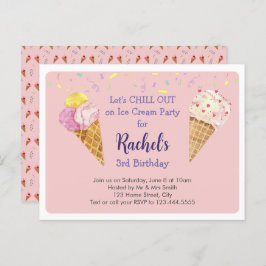Rosa Cooles Eiscreme Kindergeburtstag Party Einladungspostkarte