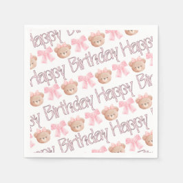 Rosa Coquette Bears und Ribbons Serviette