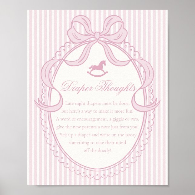 Rosa Coquette-Bogen Schaukelpferd Windel Gedanken Poster (Vorne)