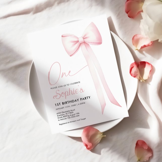 Rosa Coquette Bow 1. Geburtstag Einladung (Von Creator hochgeladen)