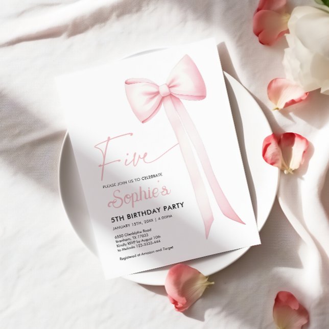 Rosa Coquette Bow 5. Geburtstag Einladung (Von Creator hochgeladen)