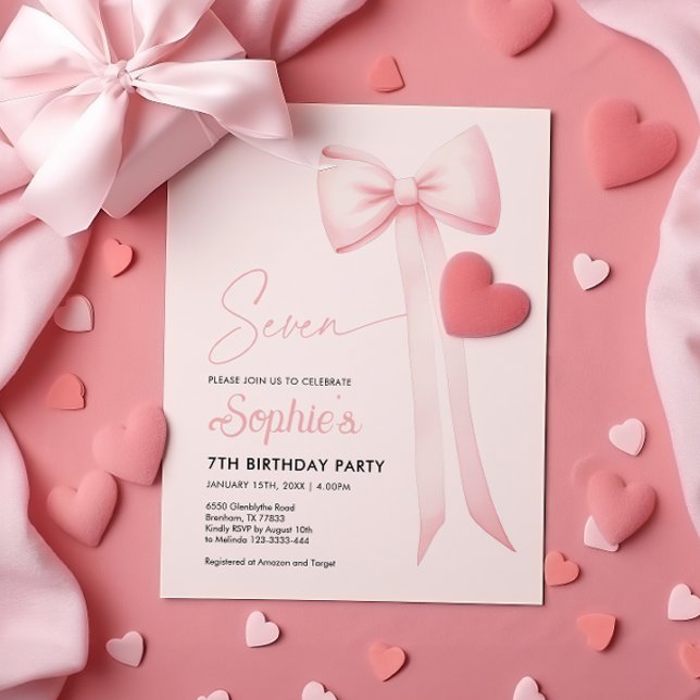 Rosa Coquette Bow 7. Geburtstag Einladung (Von Creator hochgeladen)