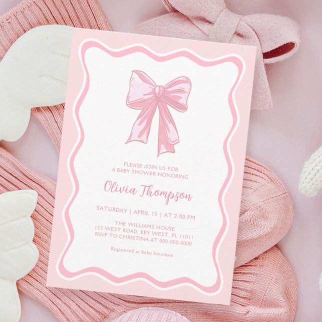Rosa Coquette Bow Babydusche Einladung (Von Creator hochgeladen)