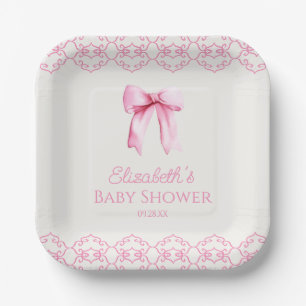 Rosa Coquette Bow Babydusche Pappteller