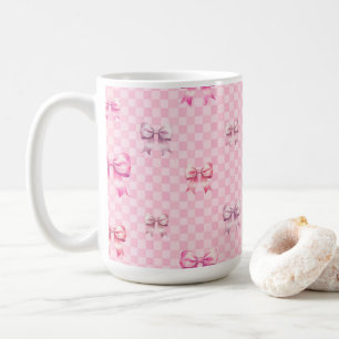 Rosa Coquette Bow Checkerboard Kaffeetasse