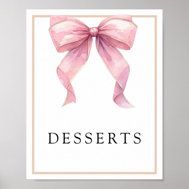 Rosa Coquette Bow Desserts Unterschreiben Poster (Vorne)