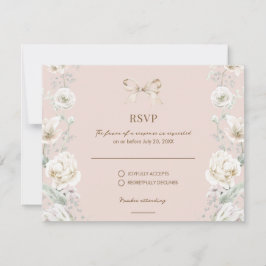 Rosa Coquette Bow Floral Wedding RSVP Karte