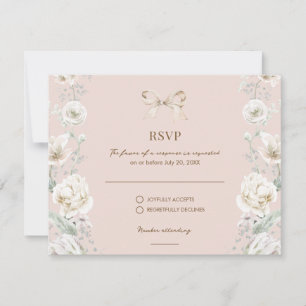Rosa Coquette Bow Floral Wedding RSVP Karte