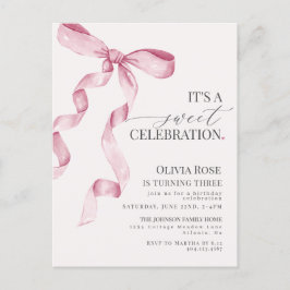 Rosa Coquette Bow Girl Geburtstagsparty Einladung Postkarte