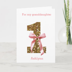 Rosa Coquette Bow Gold Glitzer 1. Geburtstag Karte