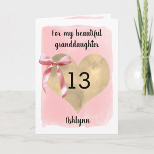 Rosa Coquette Bow Gold Herz 13. Geburtstag Karte