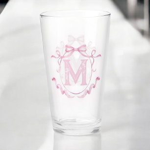 Rosa Coquette Bow Monogram Bar Glas