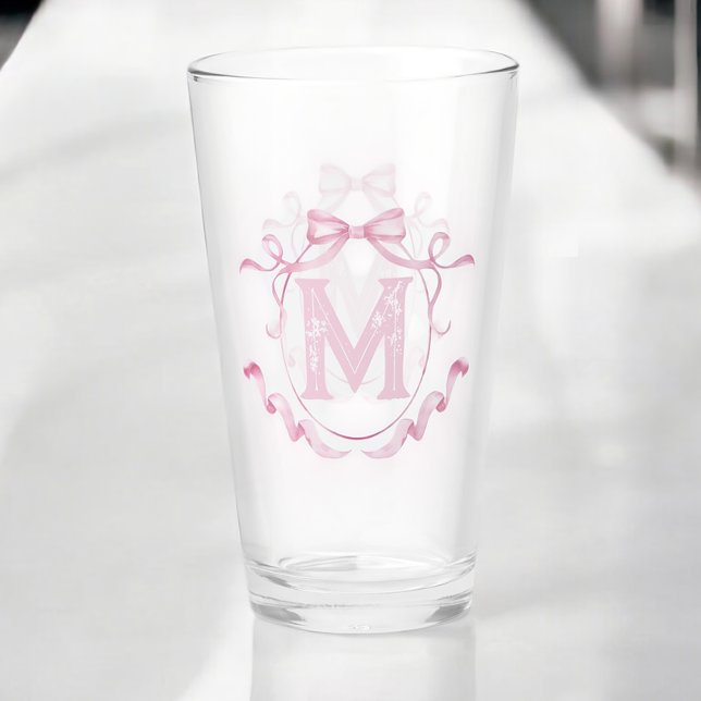 Rosa Coquette Bow Monogram Bar Glas (Von Creator hochgeladen)