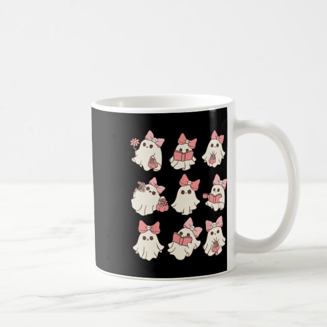 Rosa Coquette Bow Niedlich Ghost Halloween Spooky  Kaffeetasse (Rechts)