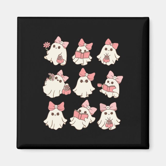 Rosa Coquette Bow Niedlich Ghost Halloween Spooky  Magnet (Vorne)