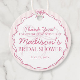 Rosa Coquette Bow Pastell Streifen Brautparty Geschenkanhänger