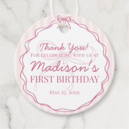 Rosa Coquette Bow Pastell Streifen Geburtstag Geschenkanhänger