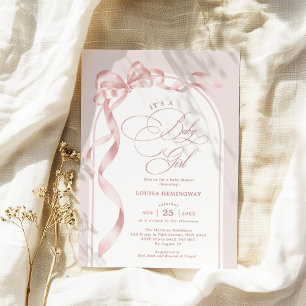 Rosa Coquette Bow Ribbon Girl Babydusche Einladung