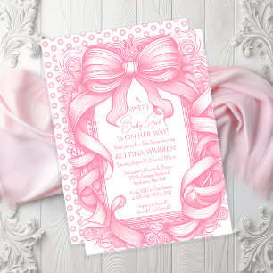 Rosa Coquette Bow Ribbon Toile de Jouy Baby Dusche Einladung