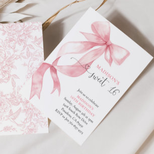 Rosa Coquette Bow Sweet 16 Geburtstagsparty Einladung
