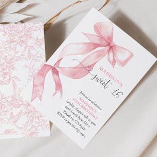 Rosa Coquette Bow Sweet 16 Geburtstagsparty Einladung