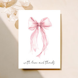 Rosa Coquette Bow Wasserfarbe Brautparty Dankeskarte