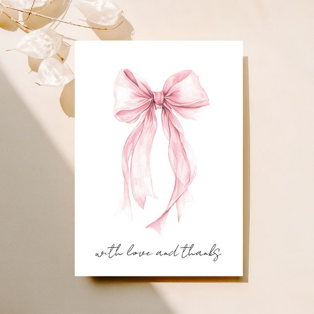 Rosa Coquette Bow Wasserfarbe Brautparty Dankeskarte (Von Creator hochgeladen)