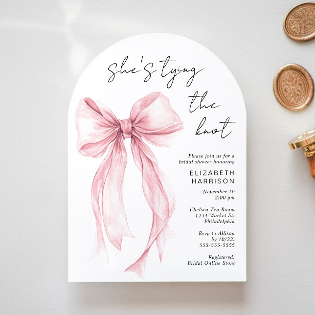 Rosa Coquette Bow Wasserfarbe Brautparty Einladung (Von Creator hochgeladen)