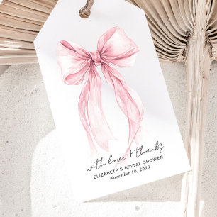 Rosa Coquette Bow Wasserfarbe Brautparty Geschenkanhänger