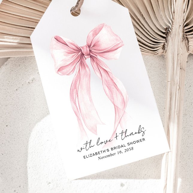 Rosa Coquette Bow Wasserfarbe Brautparty Geschenkanhänger (Von Creator hochgeladen)