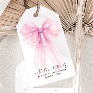 Rosa Coquette Bow Watercolor Girl Dusche Geschenkanhänger