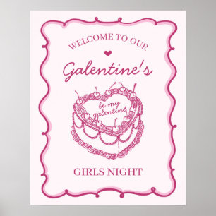 Rosa Coquette Cherry Cake Galentines Party Empfang Poster