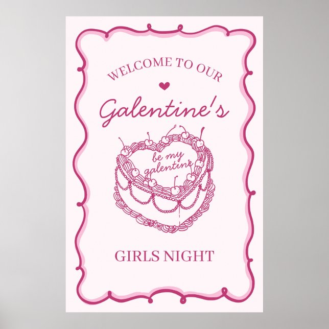 Rosa Coquette Cherry Cake Galentines Party Empfang Poster (Vorne)