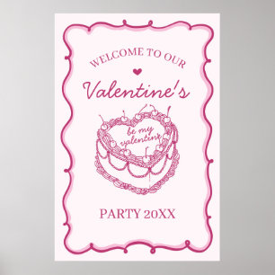 Rosa Coquette Cherry Cake Valentines Party Willkom Poster