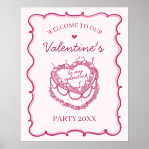 Rosa Coquette Cherry Cake Valentines Party Willkom Poster