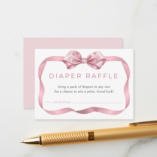 Rosa Coquette Diaper Raffle Card - Elegantes Buben Begleitkarte (Vorderseite/Rückseite Beispiel)