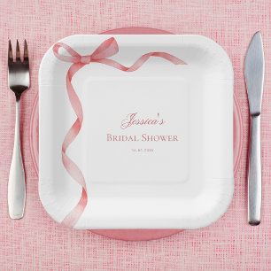 Rosa Coquette Französisches Ribbon Bow Brautparty Pappteller