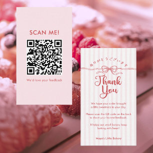 Rosa Coquette-Gestreifter QR-Code für Bewertungen Visitenkarte