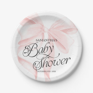 Rosa Coquette-Schleife Baby Shower Papierplatten Pappteller