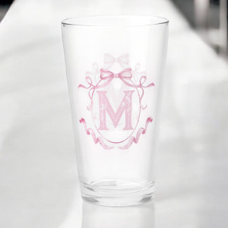 Rosa Coquette-Schleife Monogramm Benutzerdefiniert Glas